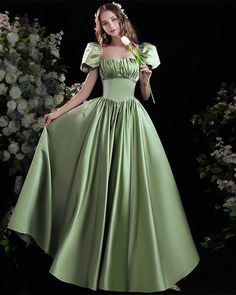 Light Green Satin Formal Dress Green Satin Formal Dress, Formal Dress With Sleeves, Green Satin Prom Dress, Laceup Dress, Formal Prom Dresses Long, Satin Formal Dress, Beaded Party Dress, Formal Dresses With Sleeves, Dress With Sleeves