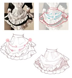 three different types of dresses with ruffles on them