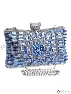 Bird in Bag - Exquisite Blue Acrylic Evening Bag with Diamonds and Chain Strap - The Perfect Accessory for Wedding, Parties, and Special Occasions Light Blue Rectangular Shoulder Bag For Formal Occasions, Blue Square Bag For Formal Occasions, Blue Square Bags For Formal Occasions, Light Blue Rectangular Bag For Formal Occasions, Blue Rectangular Formal Shoulder Bag, Formal Blue Rectangular Shoulder Bag, Blue Square Evening Bags, Glamorous Blue Evening Bag For Gift, Elegant Light Blue Rectangular Shoulder Bag