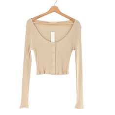 All In Favor Rib Scoop Neck Long Sleeve Crop Top In Cream Nordstrom Long Sleeve Tops For Fall, Nordstrom Long Sleeve Tops For Spring, Trendy Long Sleeve Beige Crop Top, Fitted Long Sleeve Cream Cropped Sweater, Cream Ribbed Long Sleeve Top, Fitted Cream Cropped Long Sleeve Sweater, Nordstrom V-neck Tops, Beige Knit Long Sleeve Cropped Sweater, Cream Brulee