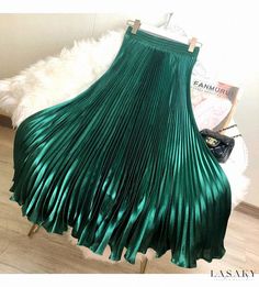 Lasaky - Reflective Satin Pleated Maxi Skirt with High Waist, Fish Tail Cut and Umbrella Flared Hem Umbrella Design, Pleated Fashion, Plain Skirt, Long Formal Gowns, Umbrella Skirt, High Waisted Maxi Skirt, Pleated Long Skirt, Fish Tail, Pleated Maxi Skirt