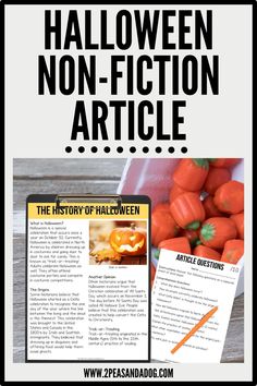 an article about halloween non - fiction articles with text overlaying the image and pumpkins