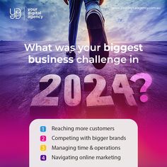 a poster with the words, what was your biggest business challenge in 2012? reading more customers competing with bigger brands managing time & operations navigating online marketing