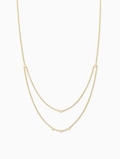 Add some gold layers to your look with our Layered Chain Vermeil Necklace. Crafted from 18k gold over sterling silver, this pre-layered necklace is an effortless, yet still elevated piece every jewelry collection needs. Did we mention it also has real, slightly included round-cut diamonds? Now you really need this gold necklace. | 18k Gold Layered Chain Vermeil Necklace with Diamonds | Women's Jewelry by Uncommon James Uncommon James, 14k Gold-filled Chain Necklace For Layering, Gold-tone Double Strand Layered Necklace With Delicate Chain, Uncommon James Necklace, Gold-tone Double Chain Metal Necklace, Elegant Gold-tone Layered Metal Necklace, Layered Chains, Black Gift Boxes, Vermeil Jewelry