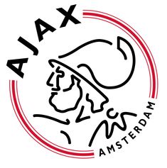 the ajax logo is shown in red, white and blue with an image of a man's head