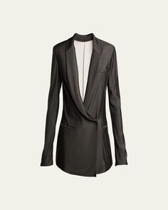 Giorgio Armani doublejersey blazer jacket features a wrappedfront styling     Plunge neckline    Single button closure    Long sleeves    Front welt pockets     Midlength     Relaxed fit     Viscose/silk    Dry clean    Made in Italy Jersey Blazer, Evening Flats, Cocktail Jacket, Plunge Neckline, Lingerie Sleepwear, Bergdorf Goodman, Welt Pockets, Giorgio Armani, Blazer Jacket