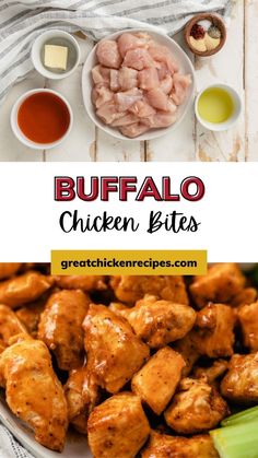 buffalo chicken bites recipe on a plate with celery