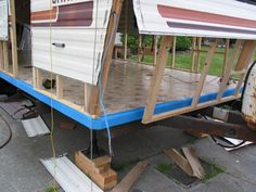 the trailer is being built and ready to be used as a camper or boat