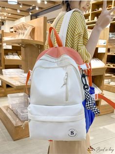 BirdinBag - Stylish Colorblock Backpack with Release Buckle - Fashionable and Functional Casual White Leather Backpack With Adjustable Strap, School White Leather Backpack With Zipper Closure, White Leather Backpack With Zipper For School, White Leather School Backpack With Zipper Closure, White Casual Leather School Backpack, Casual White Leather Backpack For School, Casual White Leather School Backpack, Large Capacity White Leather Shoulder Backpack, Casual White Leather Backpack For Back To School