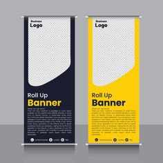 a roll up banner with yellow and black colors