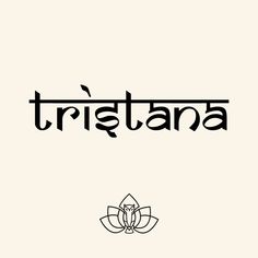 the word tristrana written in black ink on a white background with a lotus flower