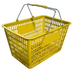 a yellow shopping basket with handles on the side and handlebars attached to it