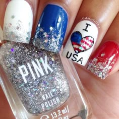 4th Of July Nail Art, Patriotic Nail, Usa Nails, Fourth Of July Nails, Holiday Nail Designs, 4th Of July Nails