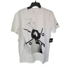 Stussy Skull Sample Men's T Shirt Size M White Graphic Tee With Skull Print, White Skull Print Graphic Tee, Casual White Shirt With Skull Print, Stussy Men, Adidas Track Suit, White Halter Maxi Dress, Maxi Gowns, Tour T Shirts, White Skirts