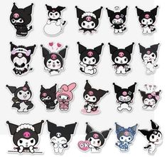 a bunch of stickers with different types of cats on them, all in black and white