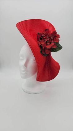 Diana Stunning Red Fascinator Derby Horse Race Hat | Etsy Red Hats For Spring Garden Party, Red Hat Fascinator For Church, Red Curved Brim Fascinator For Church, Red Summer Fascinator For Garden Party, Red Fascinator For Kentucky Derby Church Events, Adjustable Red Fascinator For Church, Red Fascinator For Church And Kentucky Derby, Red Kentucky Derby Church Fascinator, Red Hat With Handmade Flowers For Kentucky Derby