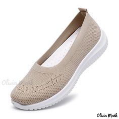 Olivia Mark - Breathable Mesh Slip-On Shoes with Flyknit Design & Non-Slip Sole Comfortable Non-slip Slip-ons With Round Toe, Beige Non-slip Slip-ons, Beige Comfortable Slip-on Sneakers With Round Toe, Comfortable Non-slip Flat Slip-ons, Comfortable Non-slip Flat Heel Slip-ons, Comfortable Non-slip Slip-ons With Flat Heel, Beige Comfortable Slip-on Sneakers With Flat Heel, Comfortable Beige Slip-on Sneakers With Flat Heel, Beige Slip-on Sneakers With Flat Heel