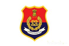 the emblem on a white background with red, blue and yellow stripes in the center