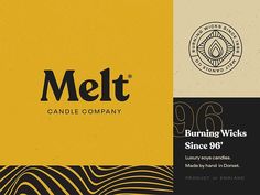 the logo for melt candle company is shown in three different colors and sizes, including yellow