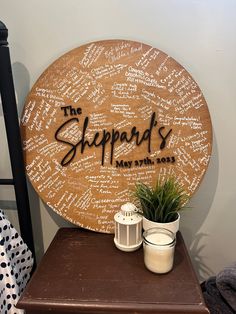 a wooden sign that says the shoppy's may with lots of writing on it