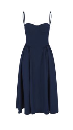 Our elegant Anacapri dress is perfect for all seasons. Made with a luxury stretch fabric, it is fitted at the waist, then flares to the midi skirt, it has adjustable straps for the perfect fit, along with side pockets and zip to rear. Materials: (Polyester 95%, Elastaine 5%)  Gentle Wash on a colder setting Do not tumble dry Navy Graduation Dress, Navy Graduation, Indigo Dress, Back Dresses, Navy Midi Dress, Independent Designers Fashion, Elegant Dress, Swimwear Tops, Badger