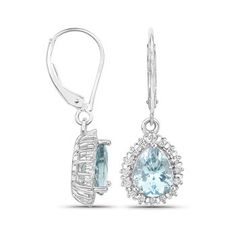 Ross-Simons - 2.50ct t. w. Aquamarine, .44ct t. w. Diamond Drop Earrings in 14kt White Gold. Indulge in the icy blue hue of these stunning drop earrings! 2.50 ct. t. w. pear-shaped aquamarines are haloed by .44 ct. t. w. diamonds in 14kt white gold, making them the perfect pair for your elegant outfits. Hanging length is 1 1/8". Leverback, diamond and aquamarine drop earrings. Aquamarine birthstones are the perfect gift for March birthdays. Pear-shaped Gemstone Teardrop Earrings For Anniversary, Pear-shaped Cubic Zirconia Jewelry With Halo Design, Fine Jewelry With Halo Setting In Teardrop Shape, Fine Jewelry Teardrop With Halo Setting, Pear-shaped Gemstone Accented Jewelry For Anniversary, Classic Teardrop Jewelry With Gemstone Accents, Classic Teardrop Gemstone Jewelry, Pear-shaped Gemstone Accents Jewelry For Anniversary, Pear-shaped Gemstone Jewelry For Anniversary