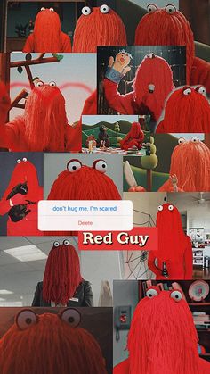 the red guy from sesame street is featured in this collage with his name on it