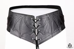 Great bat waist belt for every bat fan! The wings were made millimeter by millimeter using small edge stamps embossed / hallmarked by hand into the leather and then dyed and sewn by me lovingly by hand. The belt strap consists of elastic but dimensionally stable rubber band  and has a length of approx. 75 cm. (suitable for size 36/38 - stretchable up to max.100cm under tension) To close it you have a beautiful lacing on the front which is through metal eyelets is guided so that the holes in the Gothic Adjustable Corset Belt With Belt Included, Adjustable Gothic Corset Belt With Included Belt, Black Gothic Belt For Festival, Adjustable Gothic Corset Belt, Gothic Adjustable Corset Belt For Festivals, Gothic Adjustable Corset Belt With Belt Loops, Adjustable Gothic Corset Belt With Belt Loops, Adjustable Gothic Corset Belt For Festivals, Black Adjustable Gothic Belt