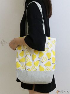 Bird in Bag - Premium Korean-inspired Shoulder Bag: Spacious, Versatile, and Sturdy Handbag for Effortless Shopping and Convenient Storage Yellow Fabric Tote Bags, Yellow Fabric Everyday Bag, Trendy Yellow Cotton Shoulder Bag, Portable Bag, Tote Bag Pattern, Orange Fashion, Shoulder Tote Bag, Bird In Bag, Shoulder Tote