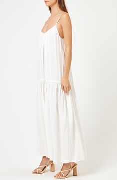 Get an effortless look in this billowy maxi dress fashioned with thin adjustable straps and a deep V-back that shows off just the right amount of skin. 55" length (size Small) Slips on over head Deep V-neck Adjustable straps Side slit Unlined 100% viscose Hand wash, dry flat Imported Effortless Look, L Space, Style Maxi Dress, Nordstrom Store, Nordstrom Dresses, Deep V Neck, Adjustable Straps, Cover Up, Fashion Dresses