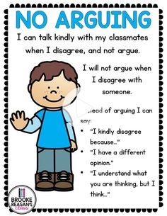 a poster with an image of a boy saying no arguing