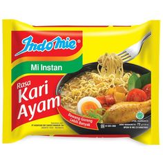 indomie milk instant noodles with chicken and vegetables in broth, ready to be eaten