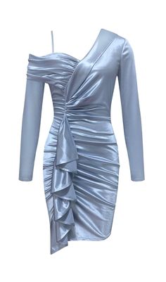 IRREGULAR OFF SHOULDER FLOUNCES DRESS IN GRAY-BLUE Flounces Dress, Grey Blue Fabric, Flounced Dress, فستان سهرة, Plus Size Shopping, Plus Dresses, It's Hard, Mini Dresses, Grey Blue