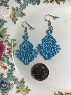 Lace Earrings Embroidered Earrings Turquoise Earrings - Etsy Embroidered Blue Earrings For Gift, Light Blue Beaded Drop Earrings, Eagles Colors, Embroidered Earrings, Hippy Gifts, Turquoise Earrings Dangle, Lace Earrings, Embroidered Towels, Earrings Turquoise