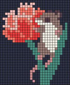 a cross stitch pattern with a flower in the middle and an image of a woman holding a red rose