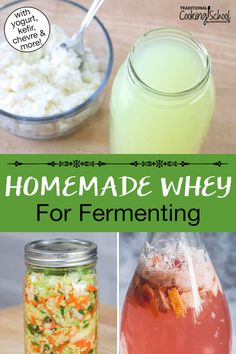 homemade wheyy for fermenting with text overlay that reads homemade wheyy for fermenting