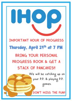 a flyer for the ihopp event with pancakes and a smiley face on it