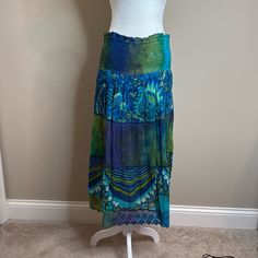 Partially Lined Pull On Smocked Skirt With Lace At Bottom Waist 13” With Some Stretch 25” Length Chaudry Is A Sister Company To Sundry Smocked Skirt, Women Skirts Midi, Blue Green, Midi Skirt, Womens Skirt, Lace, Green, Women Shopping, Blue