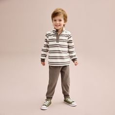 Expand your little one's wardrobe with this toddler boy Carter's 2-piece striped fleece pullover and pants set. Click on this KIDS APPAREL & SHOES GUIDE to find the perfect fit and more! Expand your little one's wardrobe with this toddler boy Carter's 2-piece striped fleece pullover and pants set. Click on this KIDS APPAREL & SHOES GUIDE to find the perfect fit and more! FEATURES 2-piece set includes: pullover & pants Pullover: sherpa-lined collar, front button placket, ribbed cuffs Pants: elast Carters Size Chart, Cuffed Pants, Sherpa Lined, Grey Stripes, Toddler Boys, Boy's Clothing, Cool Kids, Outfit Sets, Fabric Care