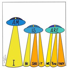 an image of three aliens with the words i am is are in front of them