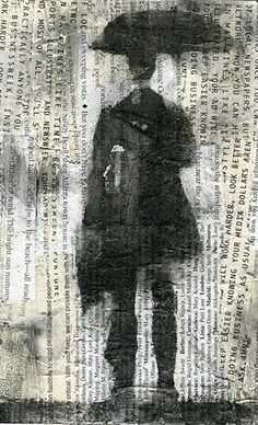 an altered photograph of a person holding an umbrella in the rain with words all over it