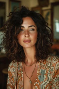 Wavy Lob Brunette, Long Bob Haircut With Layers Curly Wavy Lob, 2c Curly Hair Lob, Naturally Curly Lob Haircut, Natural Bob Haircut, Mid Length Curly Brown Hair, Natural Wavy Lob Haircut, Naturally Curly Lob, Curly Lob Haircut Naturally