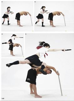 a man and woman are doing acrobatic tricks