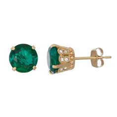 These beautiful 10k gold stud earrings feature lab-created emerald and diamond gemstones for a dazzling look that's perfect for any occasion. These beautiful 10k gold stud earrings feature lab-created emerald and diamond gemstones for a dazzling look that's perfect for any occasion. Diameter: 7 mm Backings: post Metal: 10k gold Finish: polished Packaging: boxedSTONE DETAILS Stone type: lab-created emerald Total weight: 2 1/2 ct. Center stone weight: 2 1/3 ct. Center stone size: 7 mm Shape: round Gold Emerald Earrings With Brilliant Cut, Gold Diamond Earrings For May Birthstone, Post Metal, Lab Created Emerald, Gold Stud Earrings, Diamond Stud Earrings, Gold Stud, Diamond Stud, Emerald Diamond