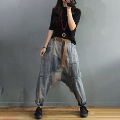 Comfortable, One of Kind. Jeans online shop,|Street|Denim|Multi-Color|Ninth Pants/Skirts|Patchwork|Button|Harem|Female|Denim Blue|One Size|Spring/Fall|Hand Wash Stonewash Jeans, Harem Jeans, Balloon Pants, Comfortable Jeans, Linen Bottoms, Chic Skirts, Denim Patterns, Tapered Jeans, Denim Patchwork