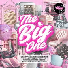 the big one poster with pink background and lots of stuff on it's side