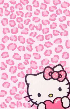 an image of a hello kitty wallpaper with pink leopard print on the bottom half