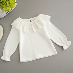 Blouse Casual Fashion, Collar T Shirt, Girls Blouse, Dresses Kids Girl, Spring Shirts, Lace Collar, Baby Shirts