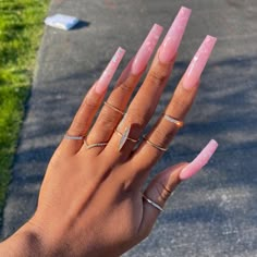 Acrylic Pink, Long Acrylic Nail Designs, Pink Nail Designs, Nails Summer, Pink Acrylic Nails