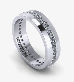 a white gold wedding ring with channeled diamonds